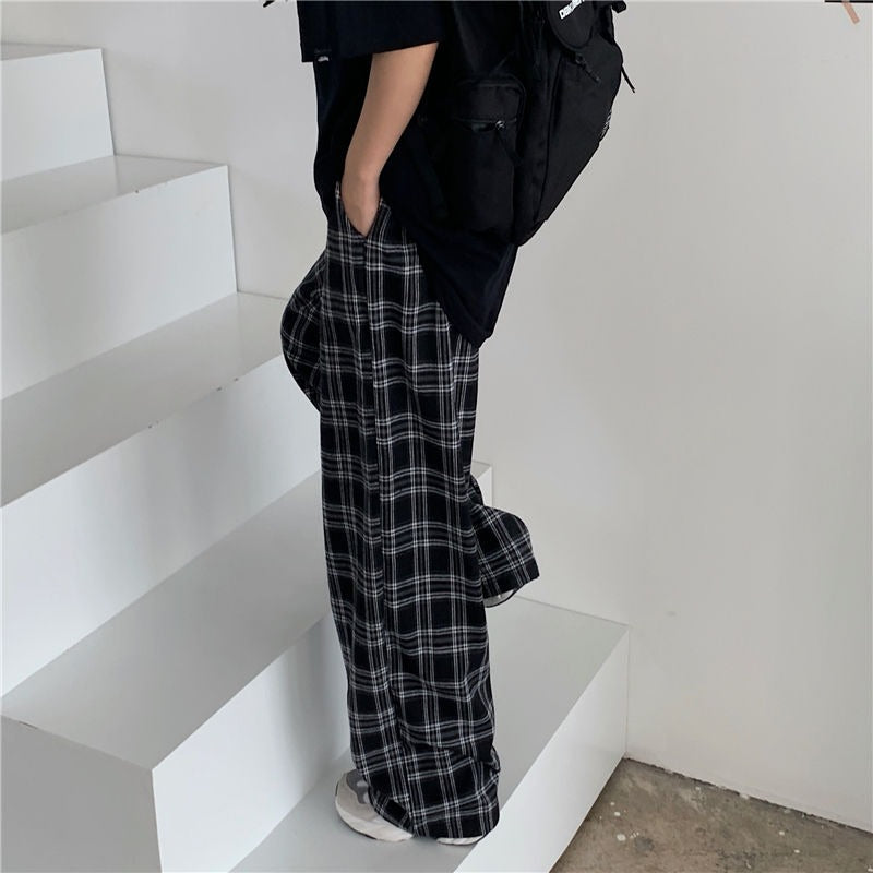 Men's Casual Straight Plaid Pants-Legletic