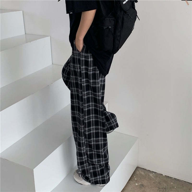 Men's Casual Straight Plaid Pants-Legletic