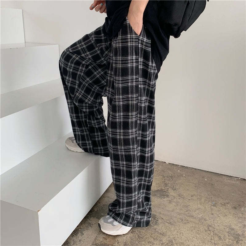 Men's Casual Straight Plaid Pants-Legletic