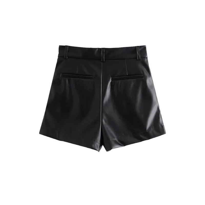 Faux Leather Shorts With Side Pockets-Legletic