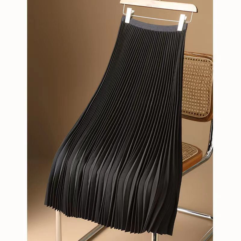 Fashion High Waist Solid Pleated A-line Skirt-Legletic