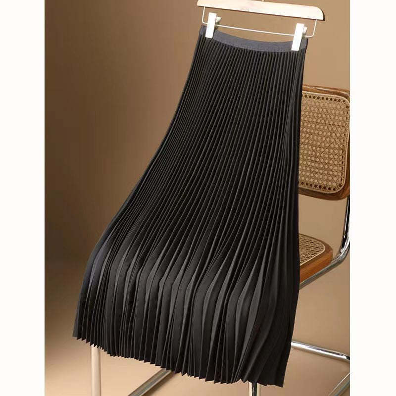 Fashion High Waist Solid Pleated A-line Skirt-Legletic