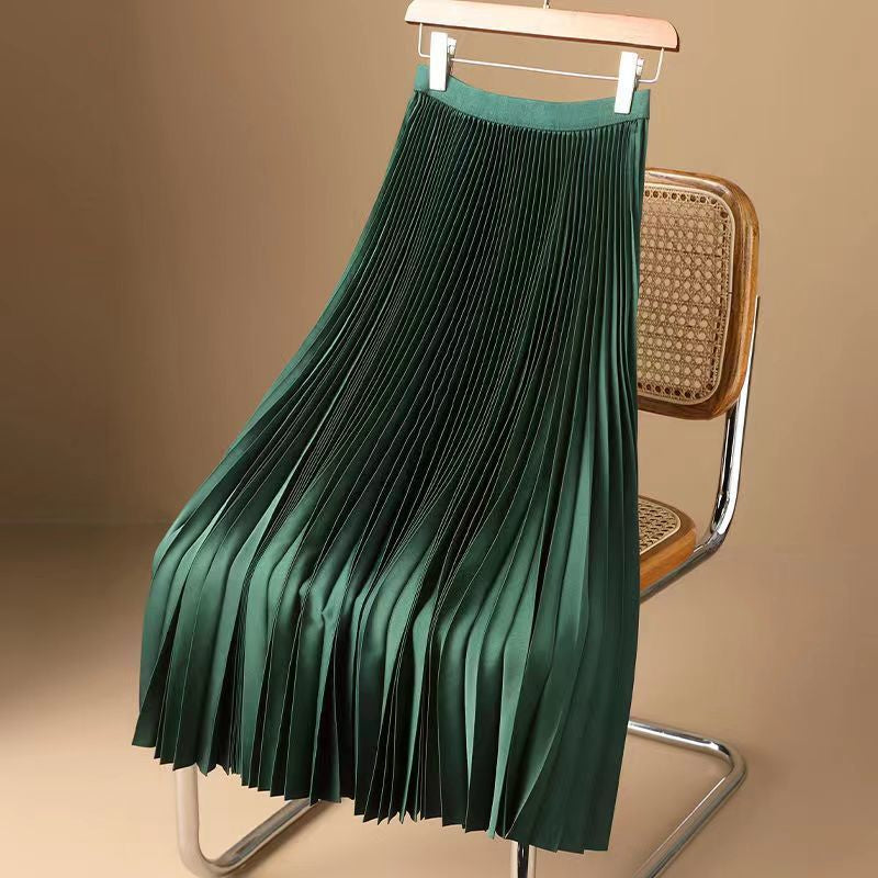 Fashion High Waist Solid Pleated A-line Skirt-Legletic