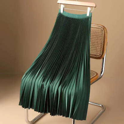 Fashion High Waist Solid Pleated A-line Skirt-Legletic
