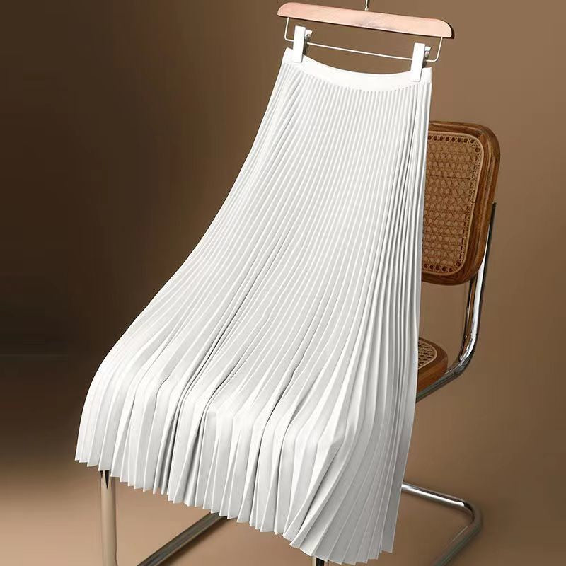 Fashion High Waist Solid Pleated A-line Skirt-Legletic