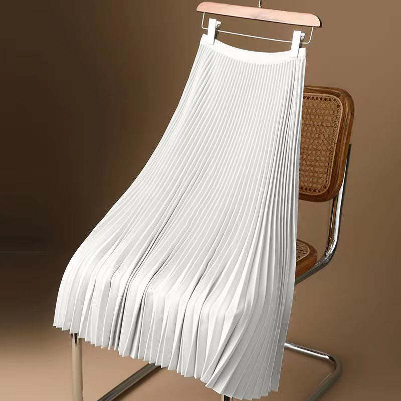 Fashion High Waist Solid Pleated A-line Skirt-Legletic