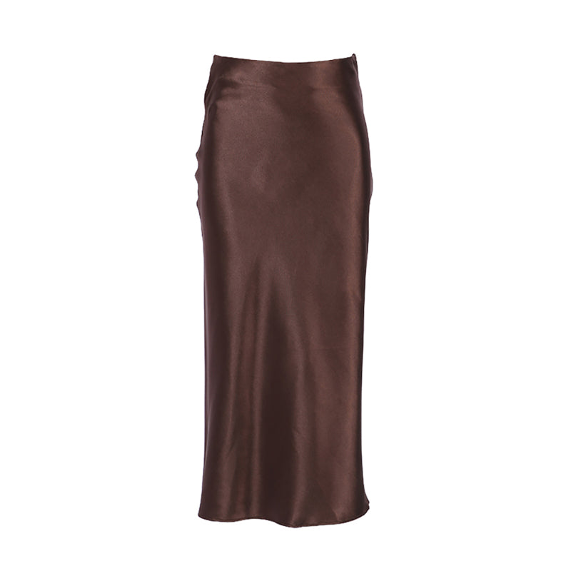 Solid Colors Satin Silk Skirt For Women-Legletic