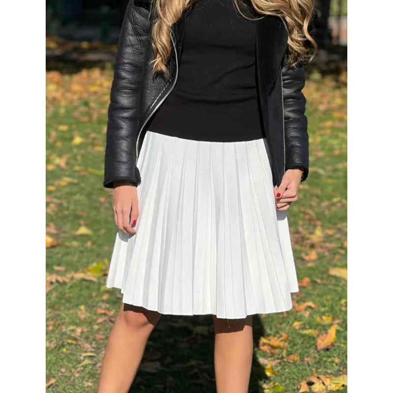 High Waist Knitted Pleated Skirts For Women-Legletic
