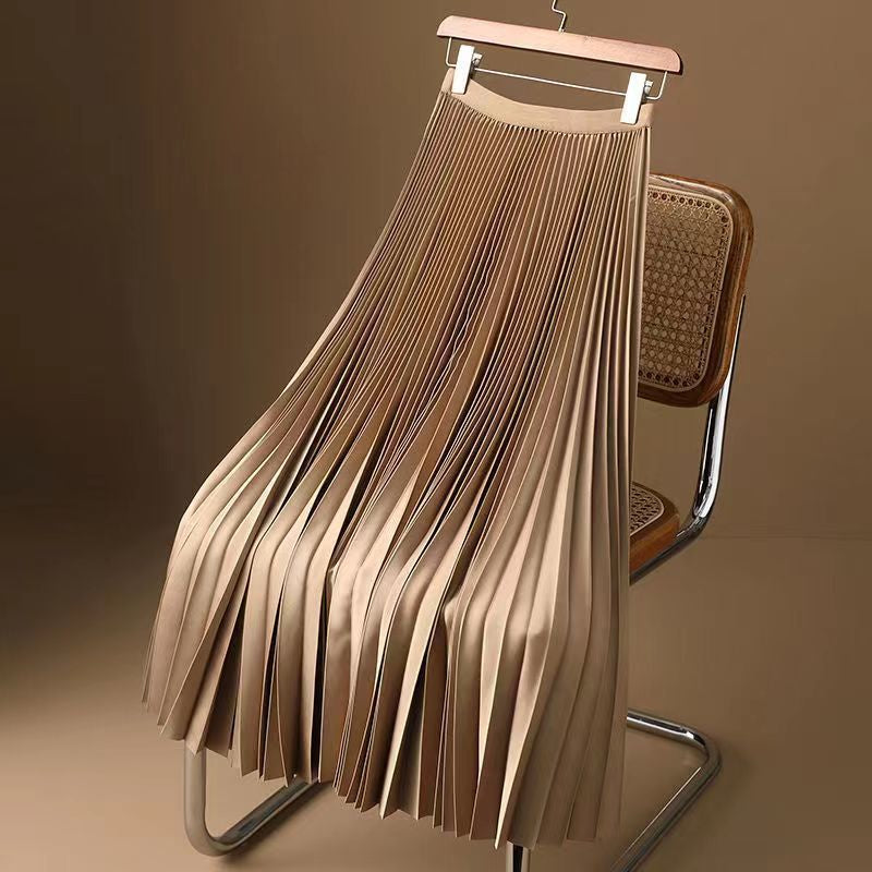 Fashion High Waist Solid Pleated A-line Skirt-Legletic