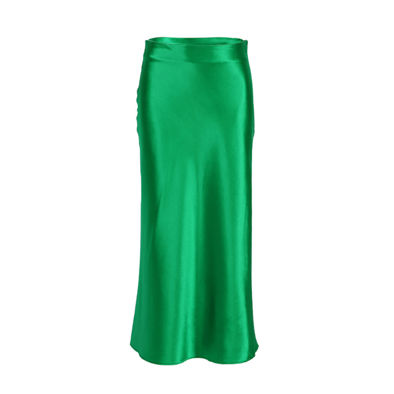 Solid Colors Satin Silk Skirt For Women-Legletic