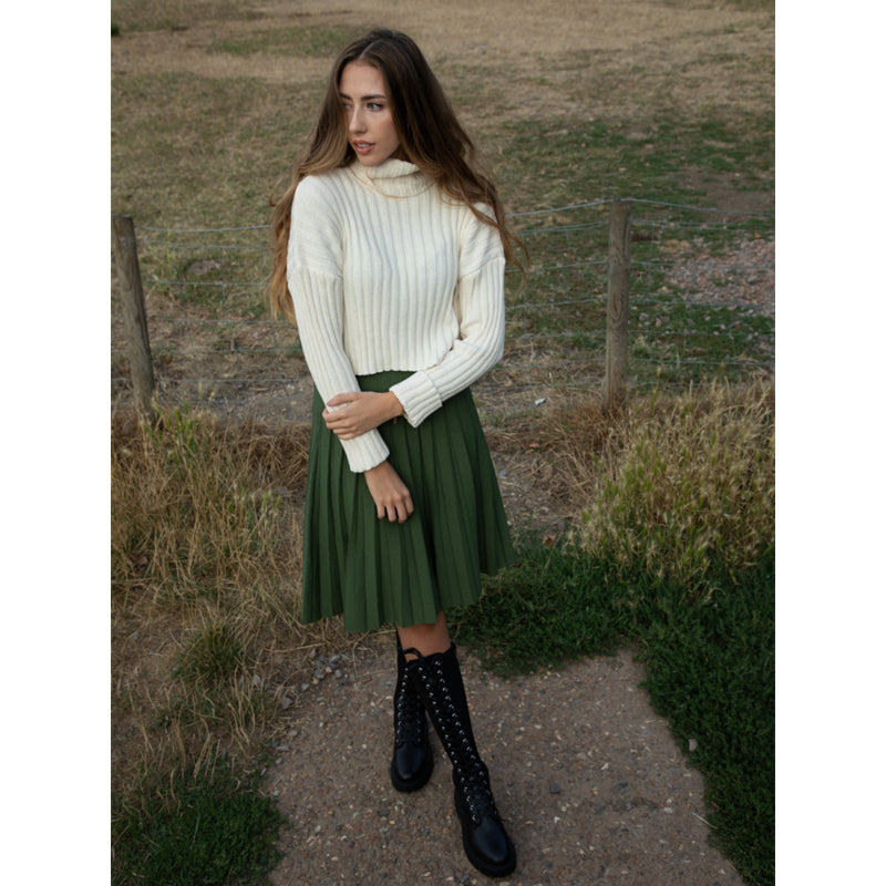 High Waist Knitted Pleated Skirts For Women-Legletic