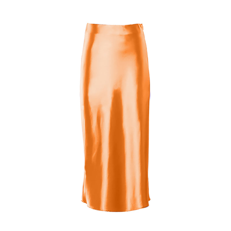 Solid Colors Satin Silk Skirt For Women-Legletic