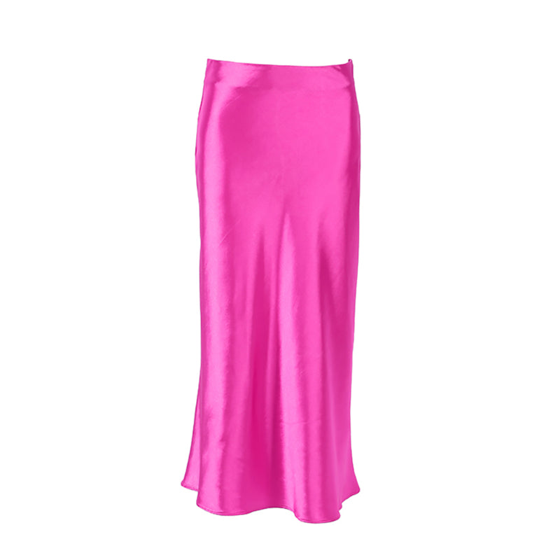 Solid Colors Satin Silk Skirt For Women-Legletic