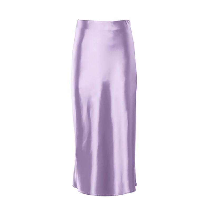 Solid Colors Satin Silk Skirt For Women-Legletic