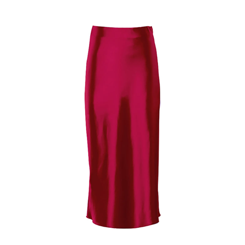 Solid Colors Satin Silk Skirt For Women-Legletic