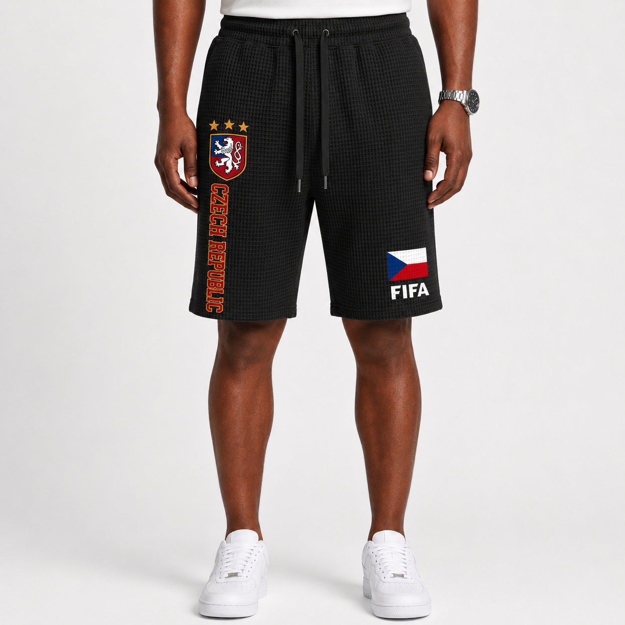 FIFA 2026 Czech Republic Printed Waffle Football Fan Shorts