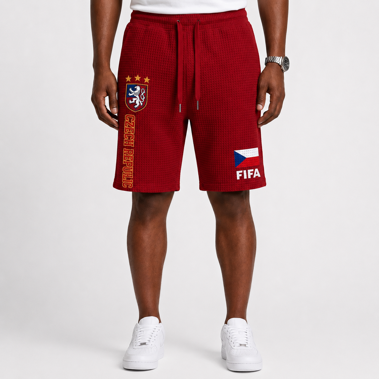 FIFA 2026 Czech Republic Printed Waffle Football Fan Shorts