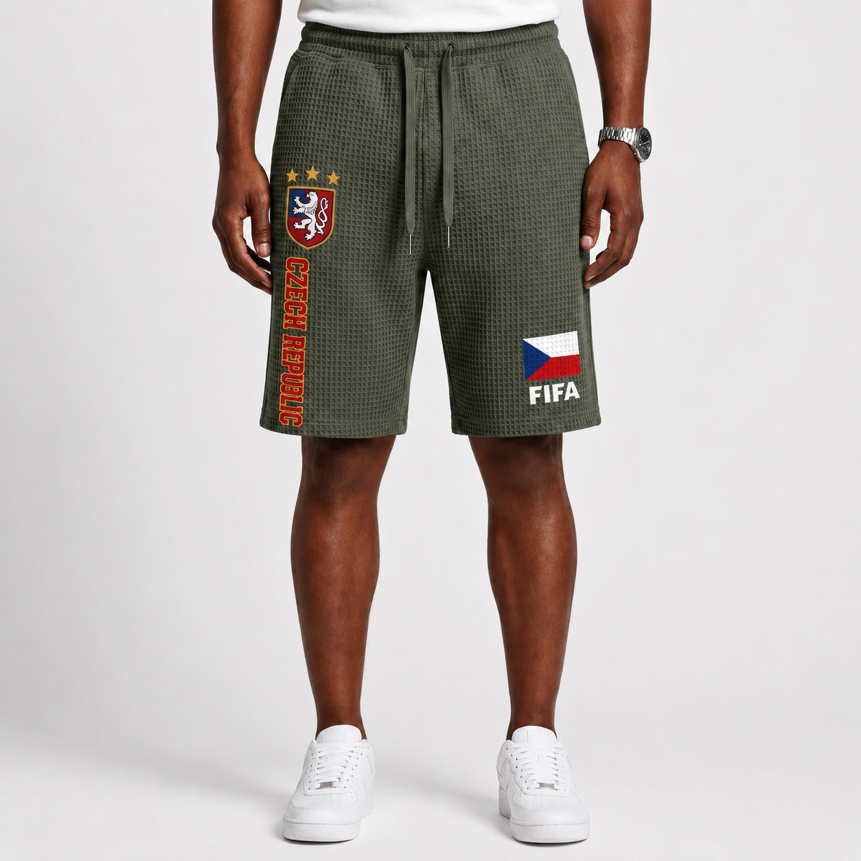 FIFA 2026 Czech Republic Printed Waffle Football Fan Shorts