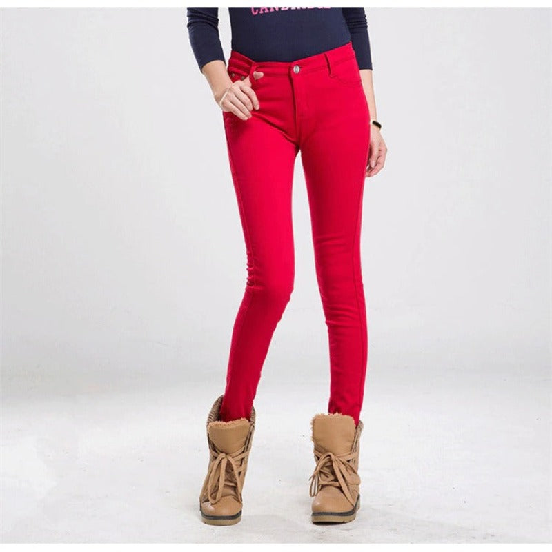 Women's Warm Thick Colorful Office Jeans-Legletic