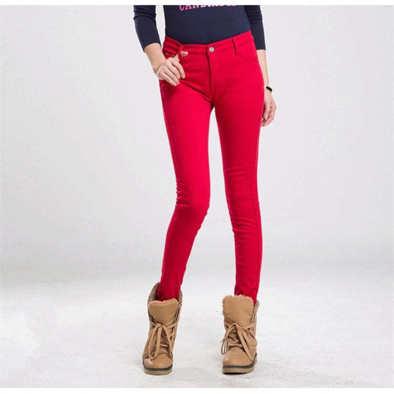 Women's Warm Thick Colorful Office Jeans-Legletic