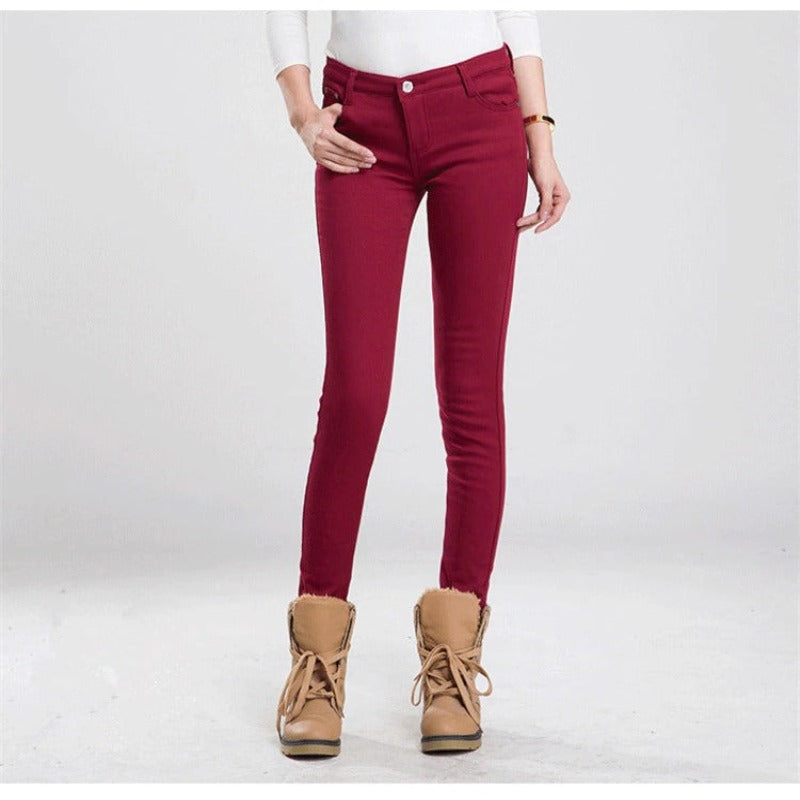 Women's Warm Thick Colorful Office Jeans-Legletic