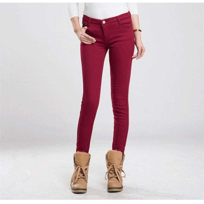 Women's Warm Thick Colorful Office Jeans-Legletic