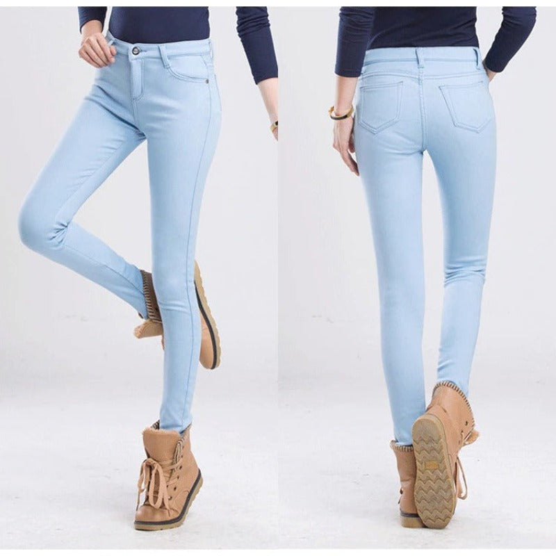 Women's Warm Thick Winter Office Jeans-Legletic