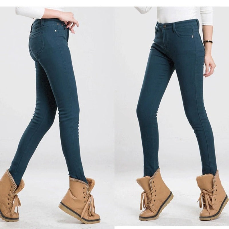 Women's Warm Thick Colorful Office Jeans-Legletic
