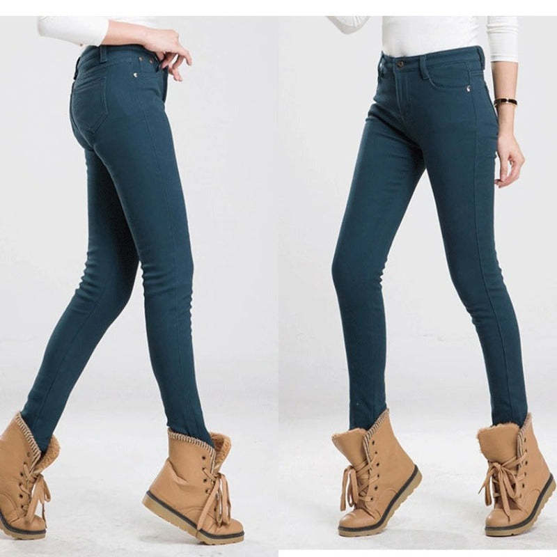 Women's Warm Thick Colorful Office Jeans-Legletic