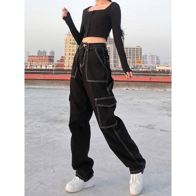 Patchwork Streetwear Baggy Jeans For Women-Legletic