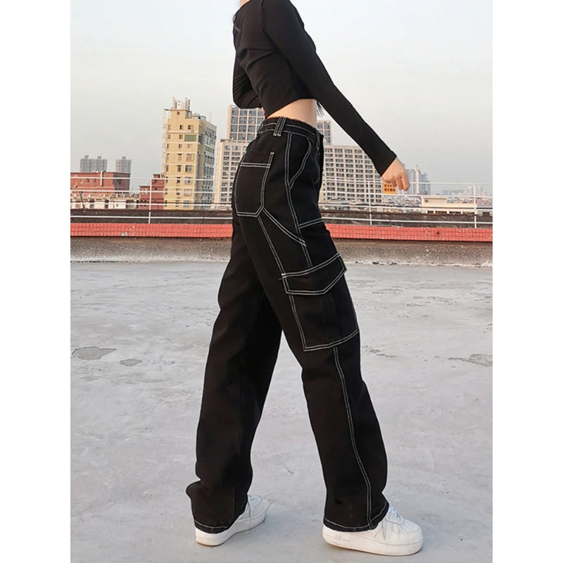 Patchwork Streetwear Baggy Jeans For Women-Legletic