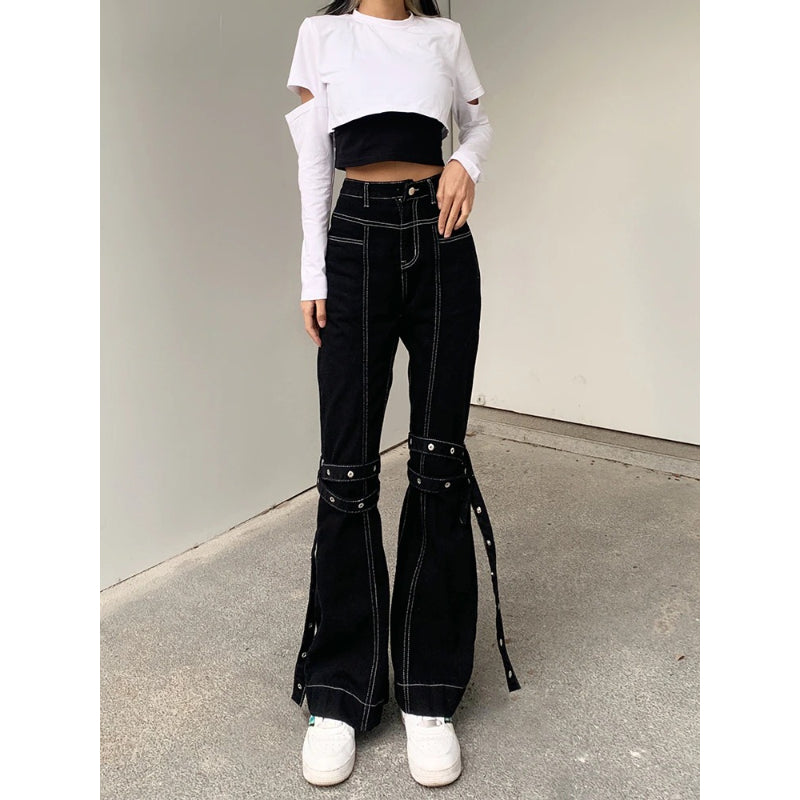 Patchwork Streetwear Baggy Jeans For Women-Legletic