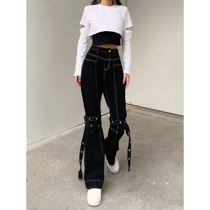 Patchwork Streetwear Baggy Jeans For Women-Legletic