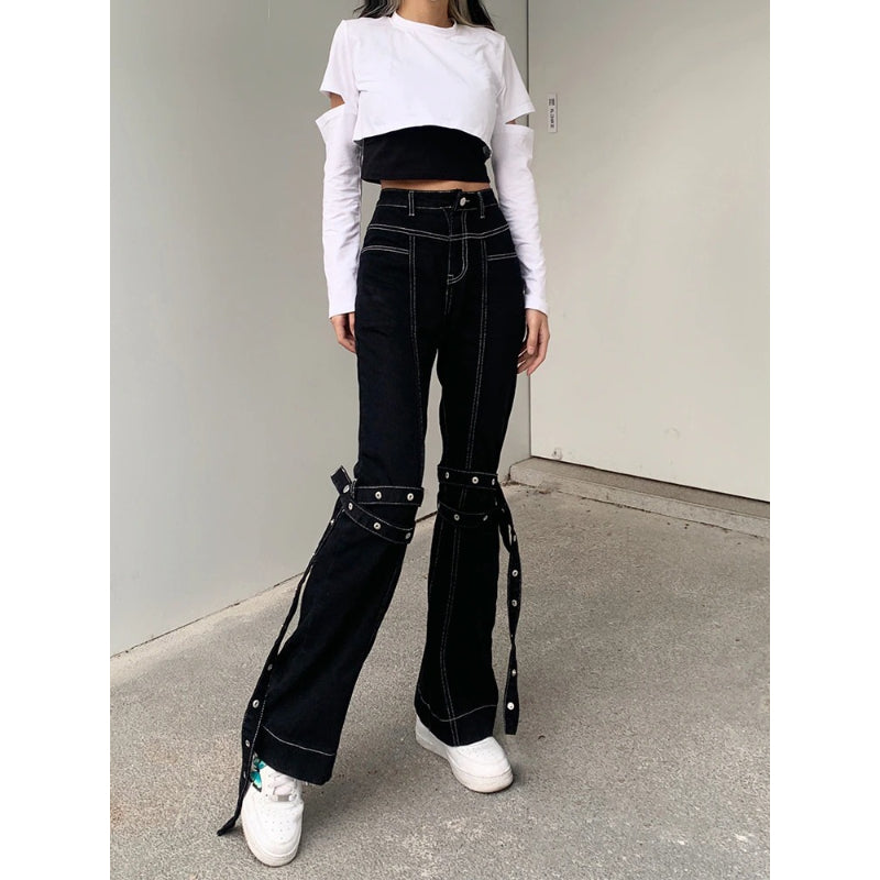 Patchwork Streetwear Baggy Jeans For Women-Legletic