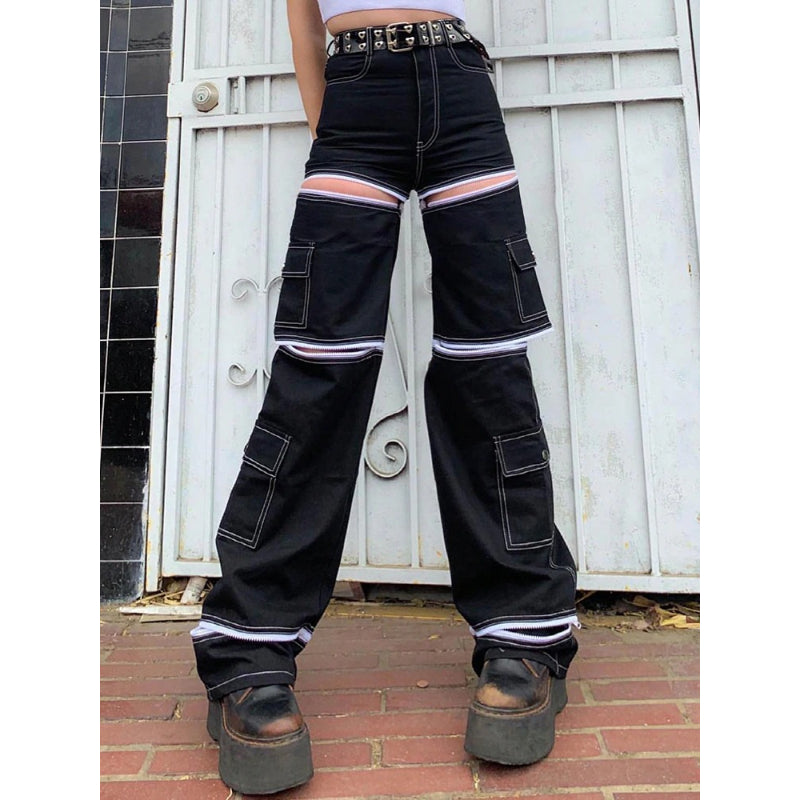 Patchwork Streetwear Baggy Jeans For Women-Legletic