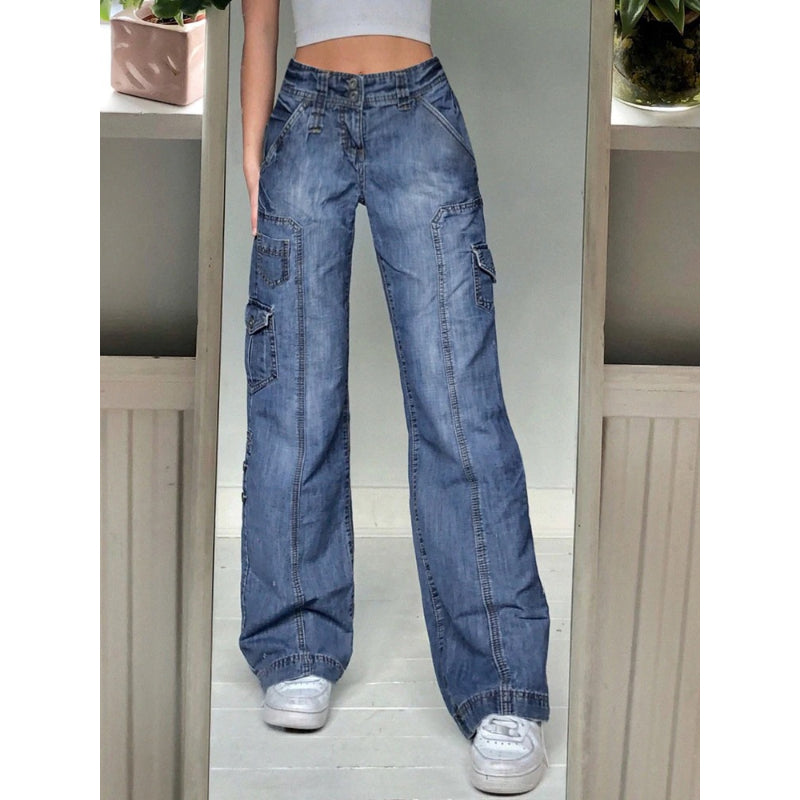 Patchwork Streetwear Baggy Jeans For Women-Legletic