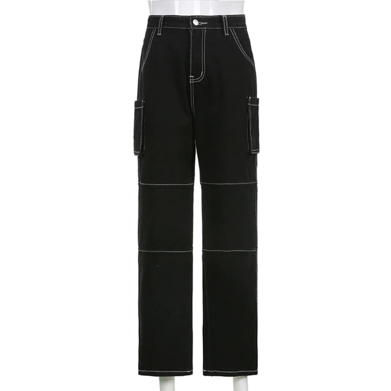 Patchwork Streetwear Baggy Jeans For Women-Legletic