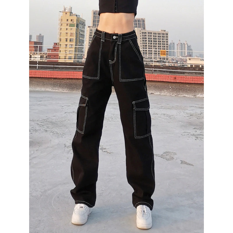 Patchwork Streetwear Baggy Jeans For Women-Legletic