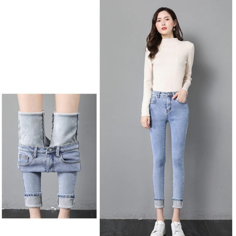 Thick Velvet High Waist Skinny Jeans For Women-Legletic