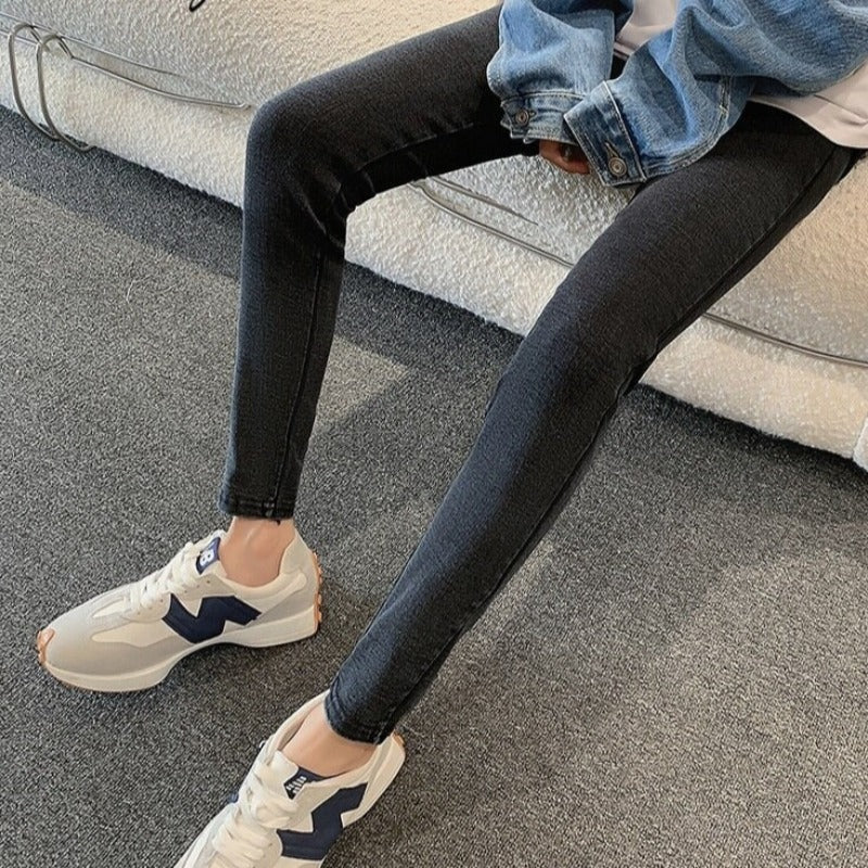Casual Elastic Fleece High Waist Skinny Jeans-Legletic