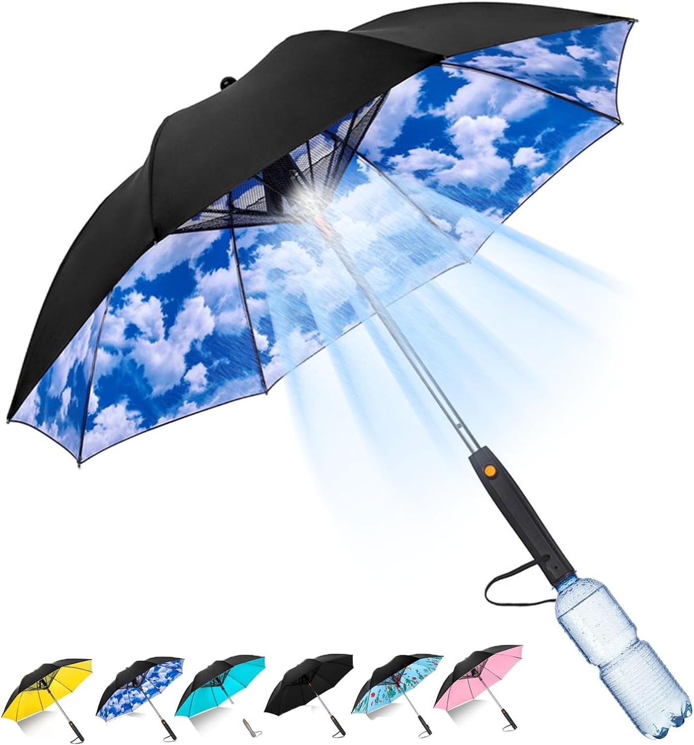 Portable 3 In 1 Umbrella With Fan And Mister For Sun And Rain