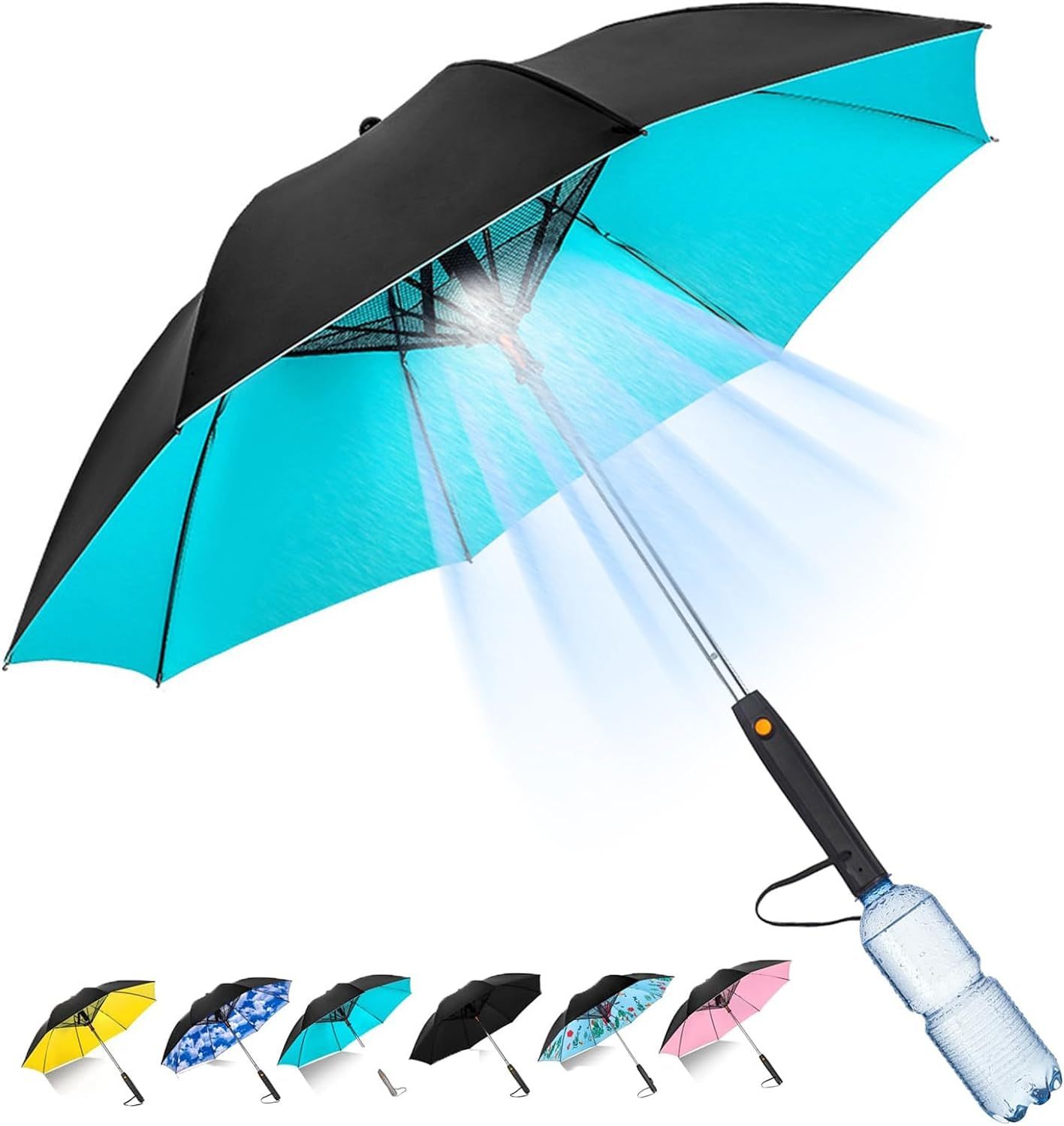 Portable 3 In 1 Umbrella With Fan And Mister For Sun And Rain
