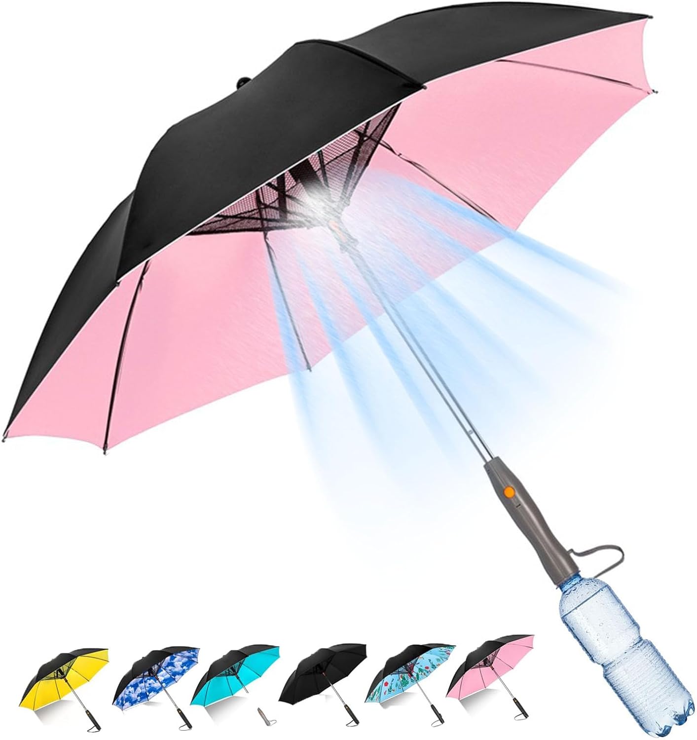 Portable 3 In 1 Umbrella With Fan And Mister For Sun And Rain