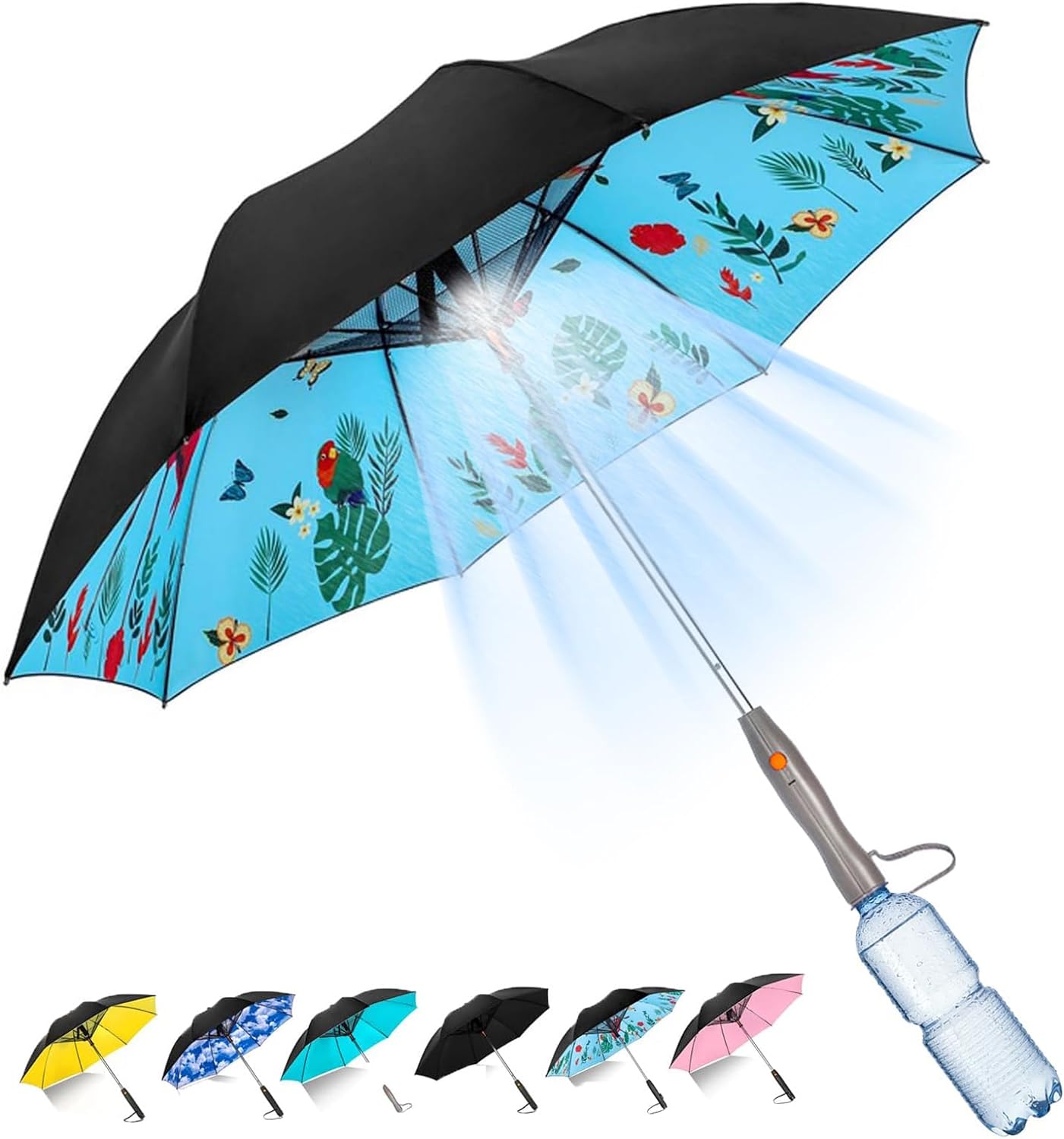 Portable 3 In 1 Umbrella With Fan And Mister For Sun And Rain