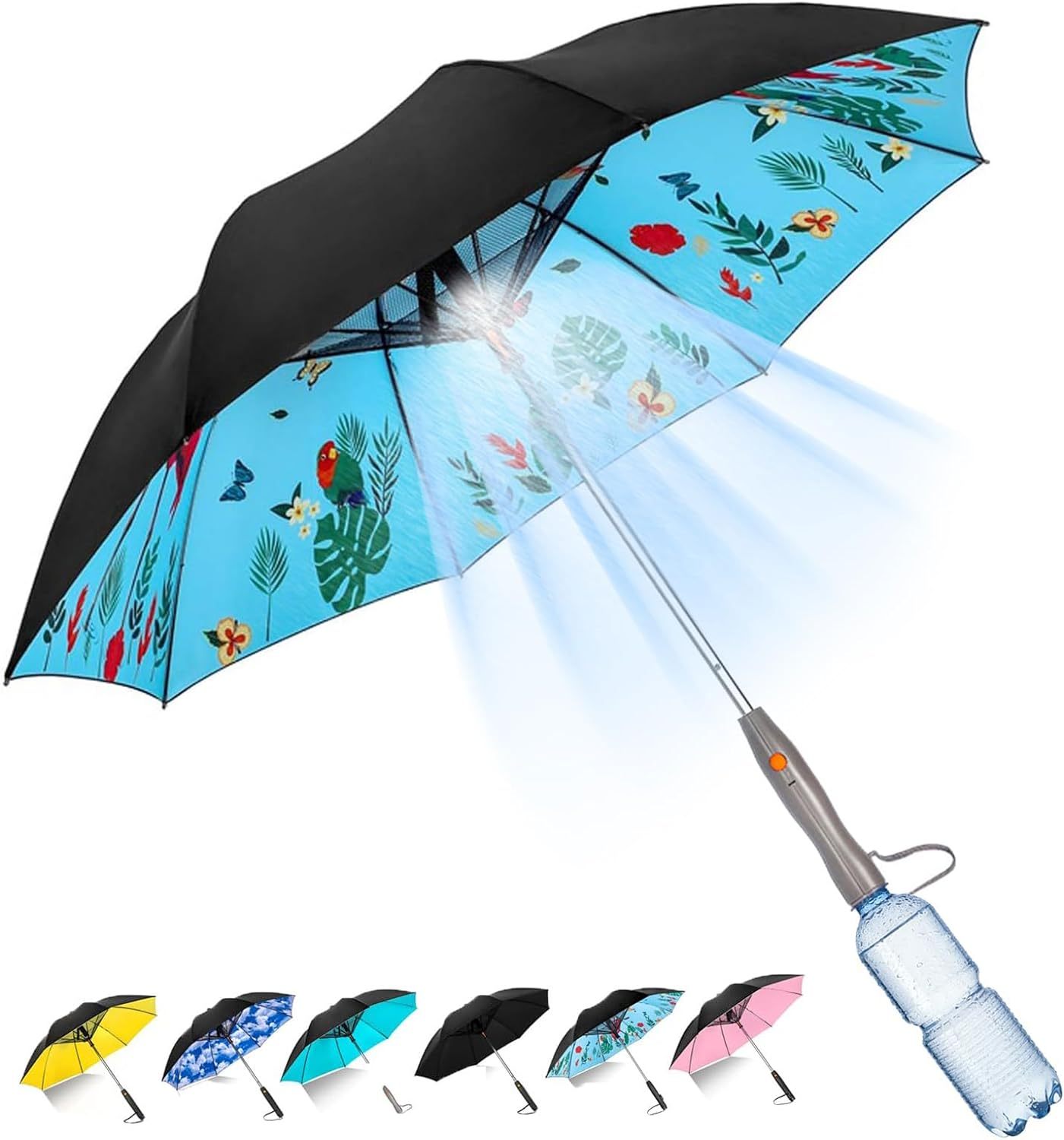 Portable 3 In 1 Umbrella With Fan And Mister For Sun And Rain