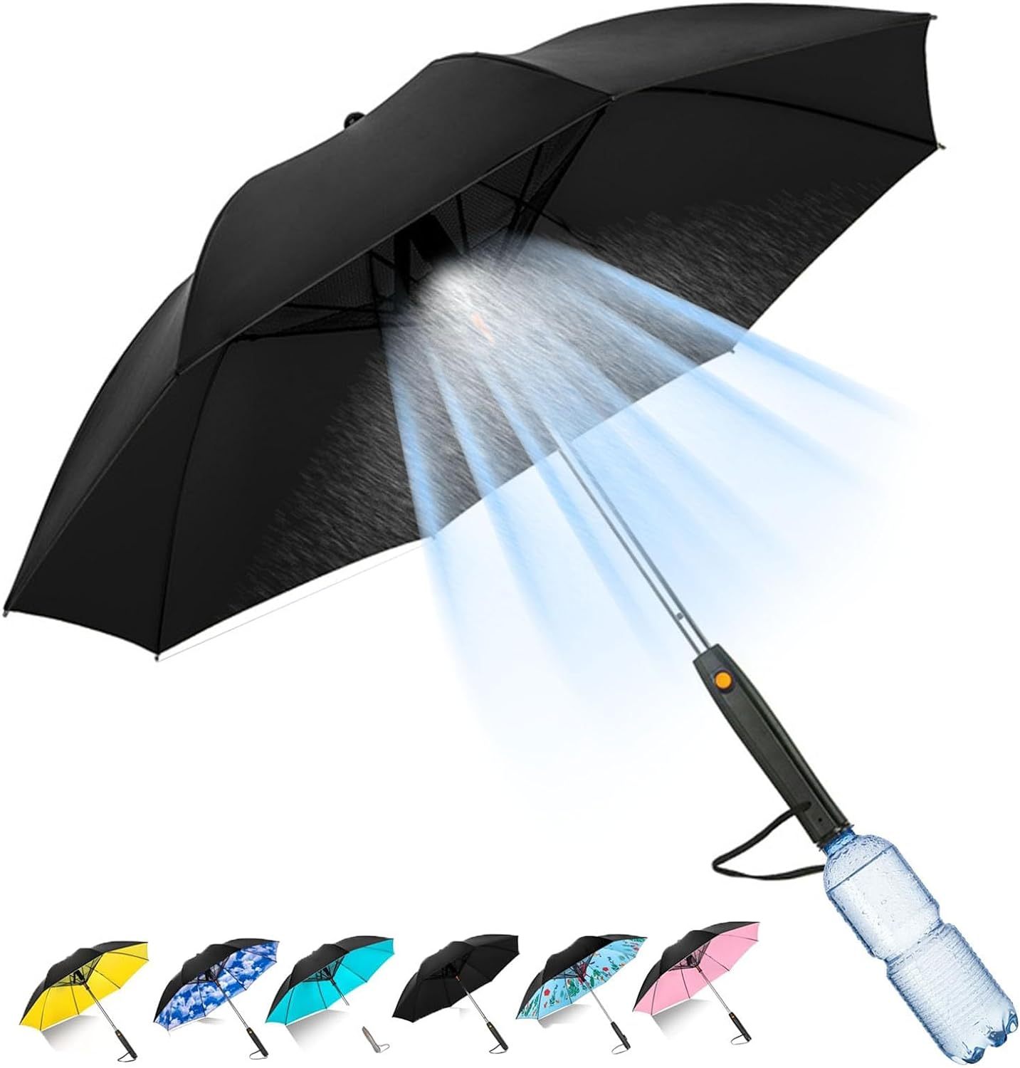 Portable 3 In 1 Umbrella With Fan And Mister For Sun And Rain