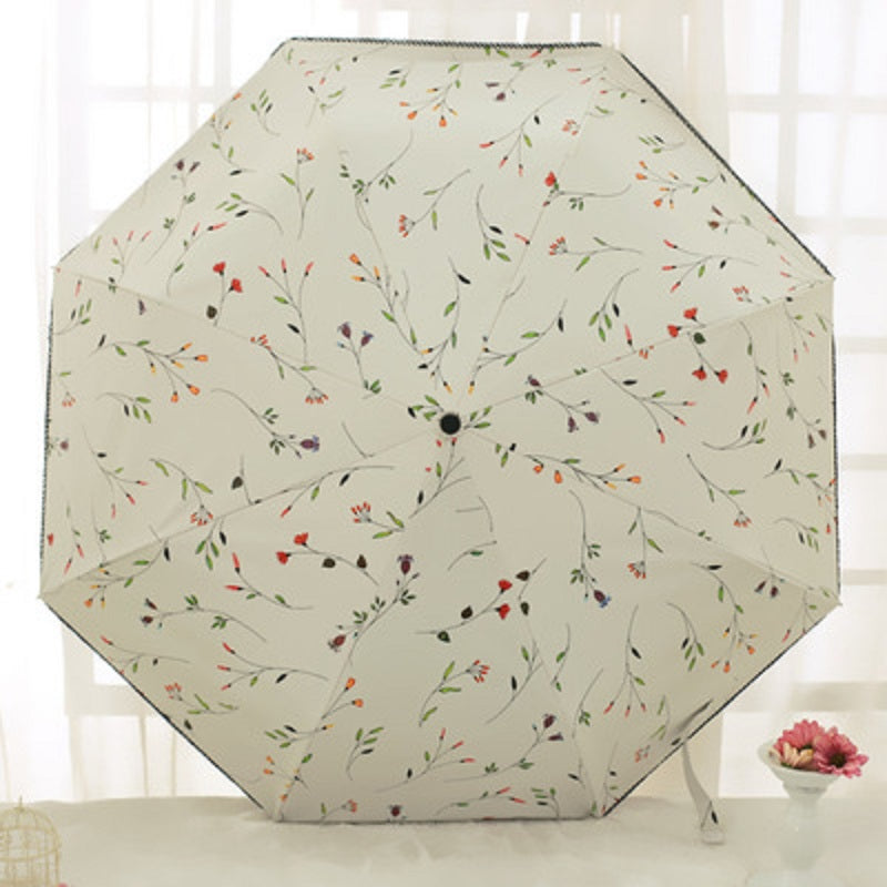 Beautiful Flower 3 Folding Automatic Umbrella For Women