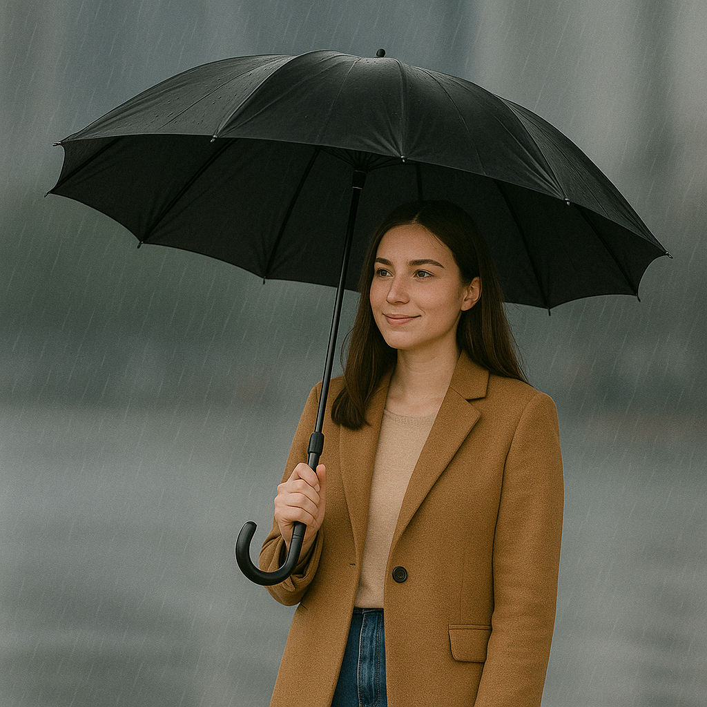 24 Rib Stick Umbrella With J Hook Handle