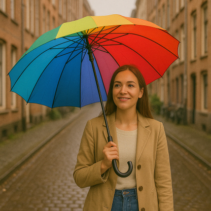 24 Rib Stick Umbrella With J Hook Handle