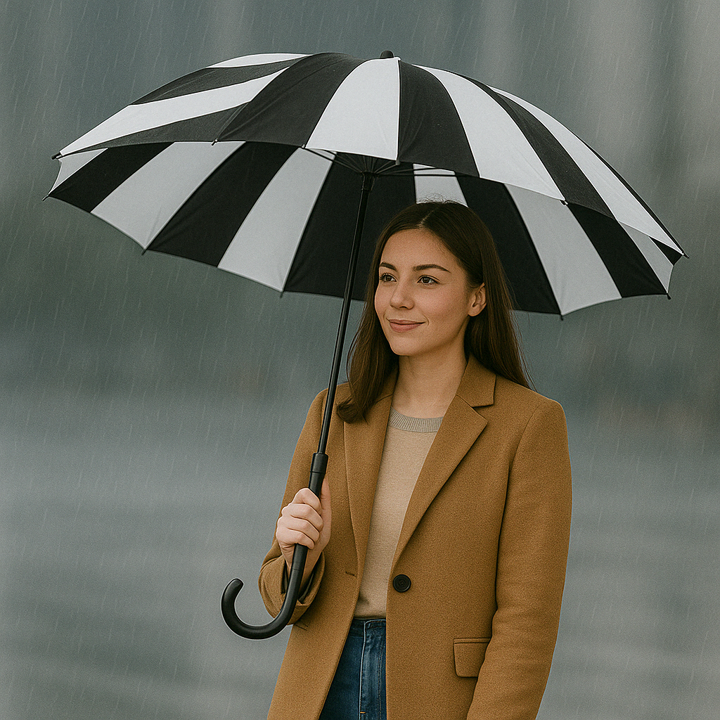 24 Rib Stick Umbrella With J Hook Handle